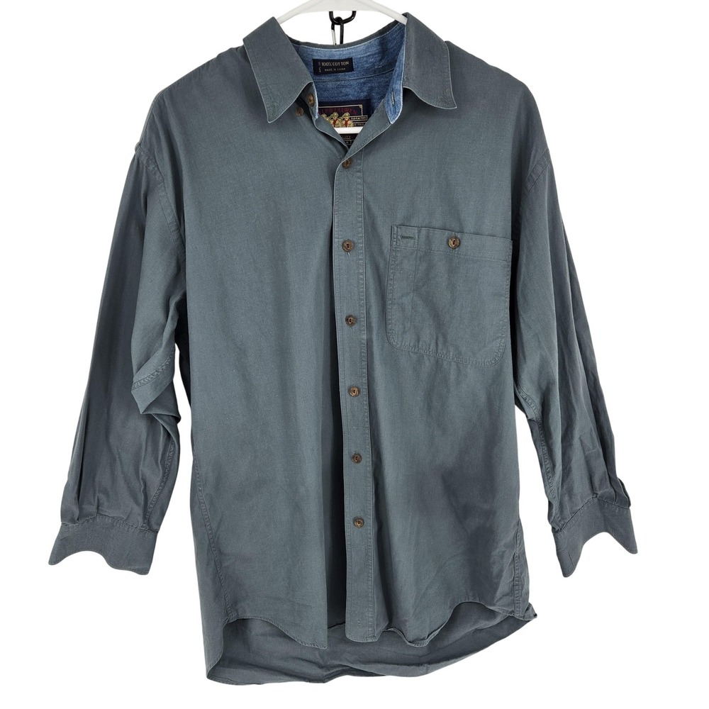 Chaps Ralph Lauren Shirt Mens Large 16 34-35 Blue Button Front Long‎ Slv
